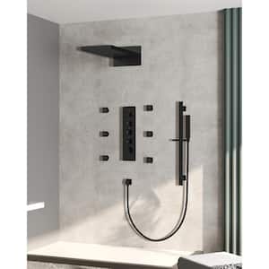 15-Spray Patterns 16 and 6 in. Square Ceiling and Wall Mount Dual Shower Head in Matte Black (Valve Included)