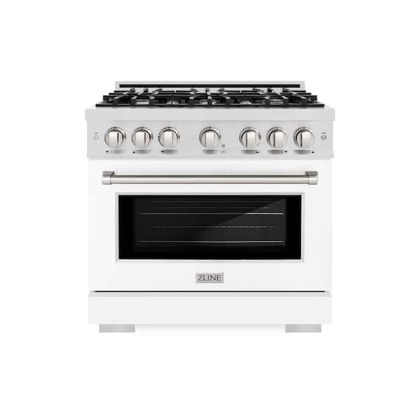 ZLINE Kitchen and Bath 36 in. Select Dual Fuel Range with 6 Burners and Electric Convection Oven in Satin Stainless Steel with White Matte Door