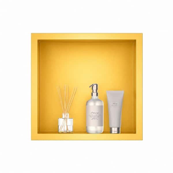 12 in. W x 12 in. H x 4 in. D Waterproof Recessed Shower Niche Space-Saving Storage Shelf in Brushed Gold, No Tile