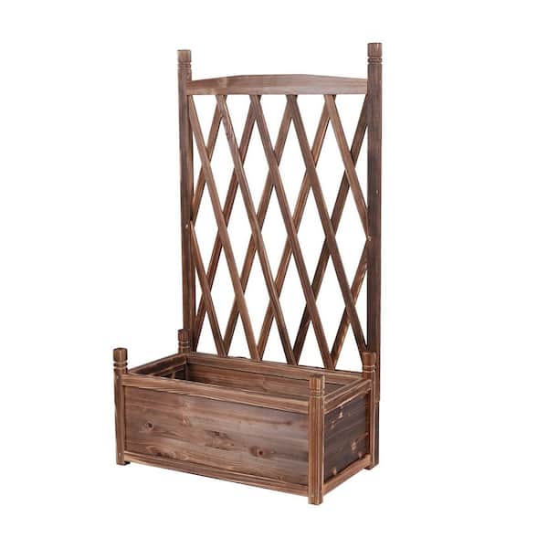 AESOME 25.2 in. x 14.4 in. x 7.9 in. Wood Raised Garden Bed Outdoor Planter Box Container with Climbing Plants Trellis Brown