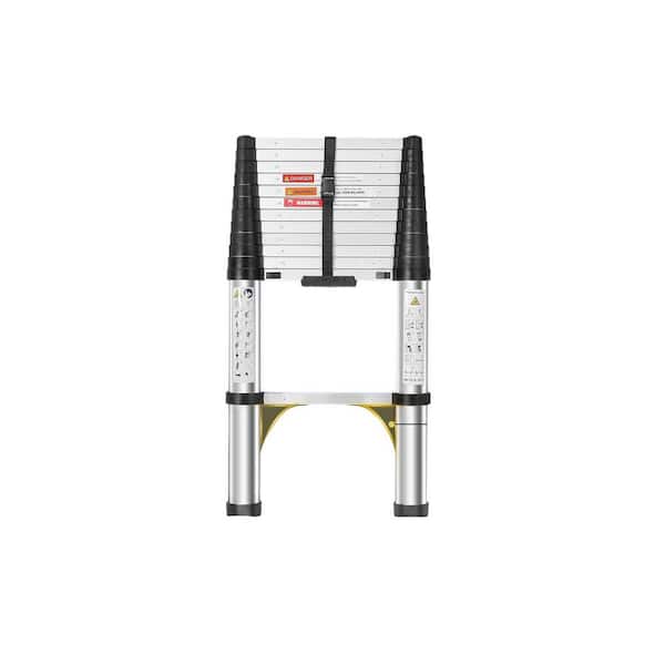 33 in. H Aluminum Telescoping Ladder 1-Button Retraction with Triangle Stabilizers 375 lbs. Capacity for Home RV Outdoor