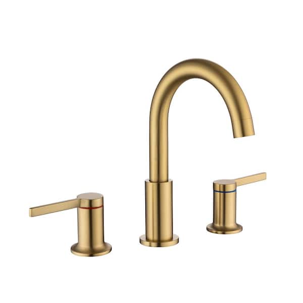 Staykiwi 8 in. Widespread Double Handle Mid Arc Bathroom Faucet in Brushed Gold