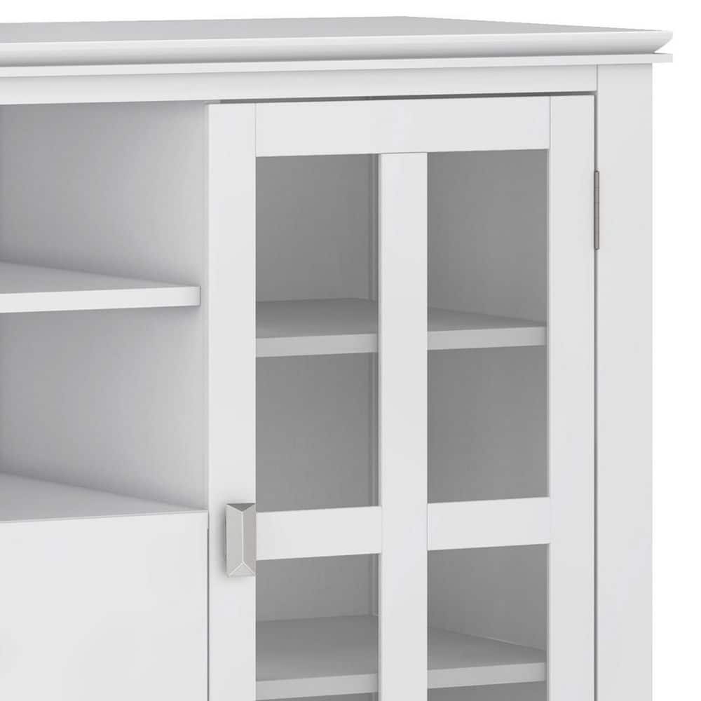 White Solid Wood 53" Traditional TV Media Stand with Cabinets