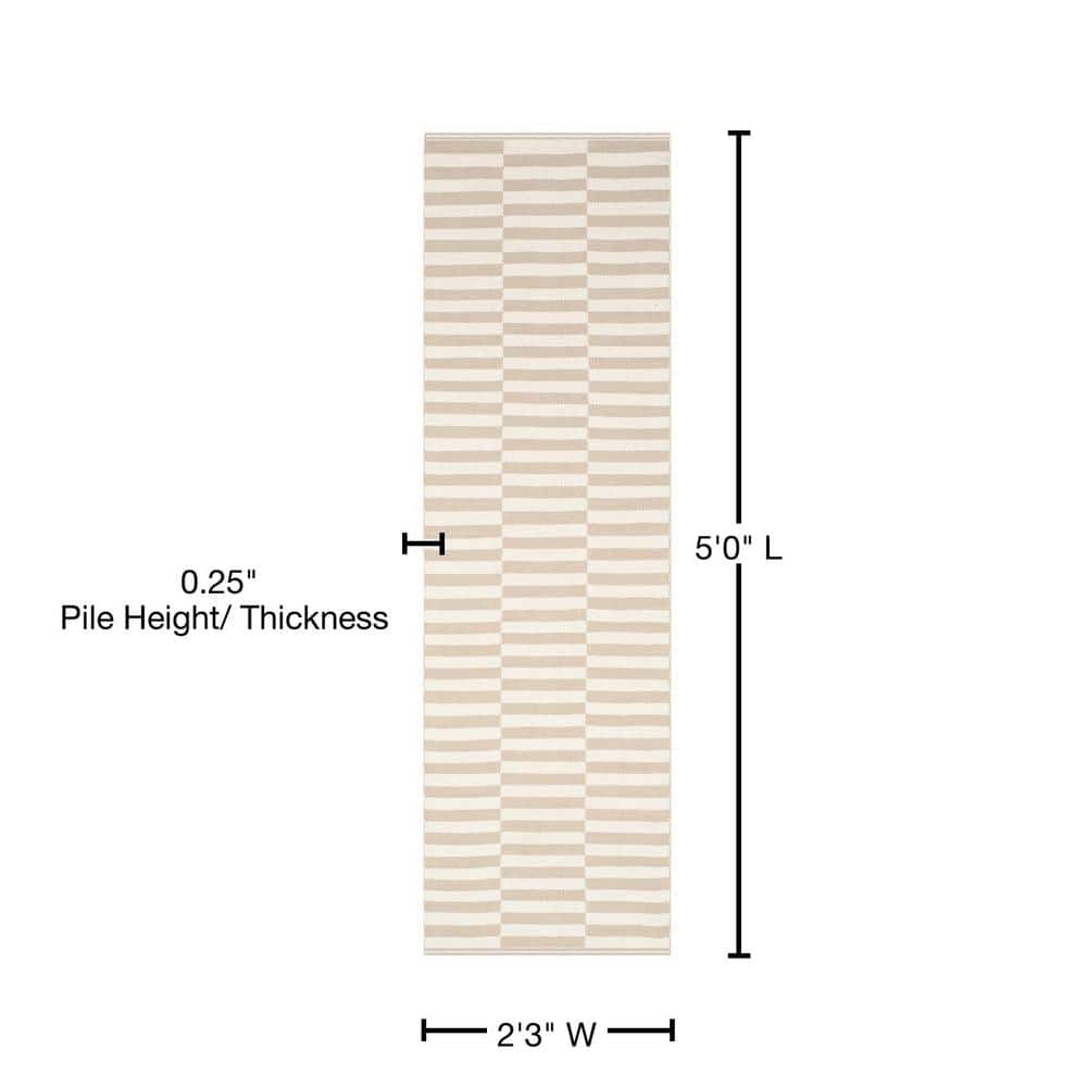 Coastal Charm Ivory and Light Grey Cotton Runner Rug - 2'3" x 5'