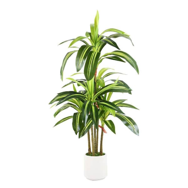 Unbranded 4 ft. Artificial Dracaena Tree in White Pot-Faux Indoor/Outdoor  Plant for Home and Office Decor WK0508