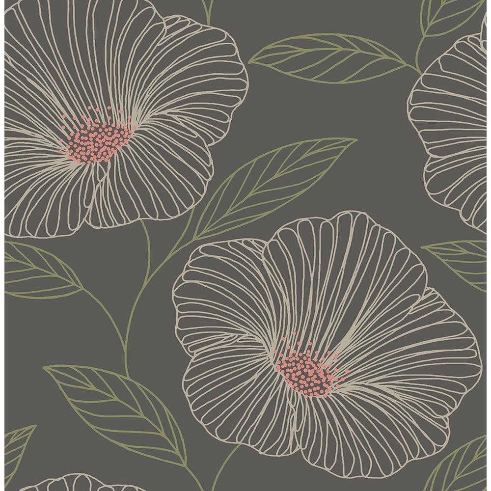 Mythic Grey and Coral Floral Non-Woven Wallpaper