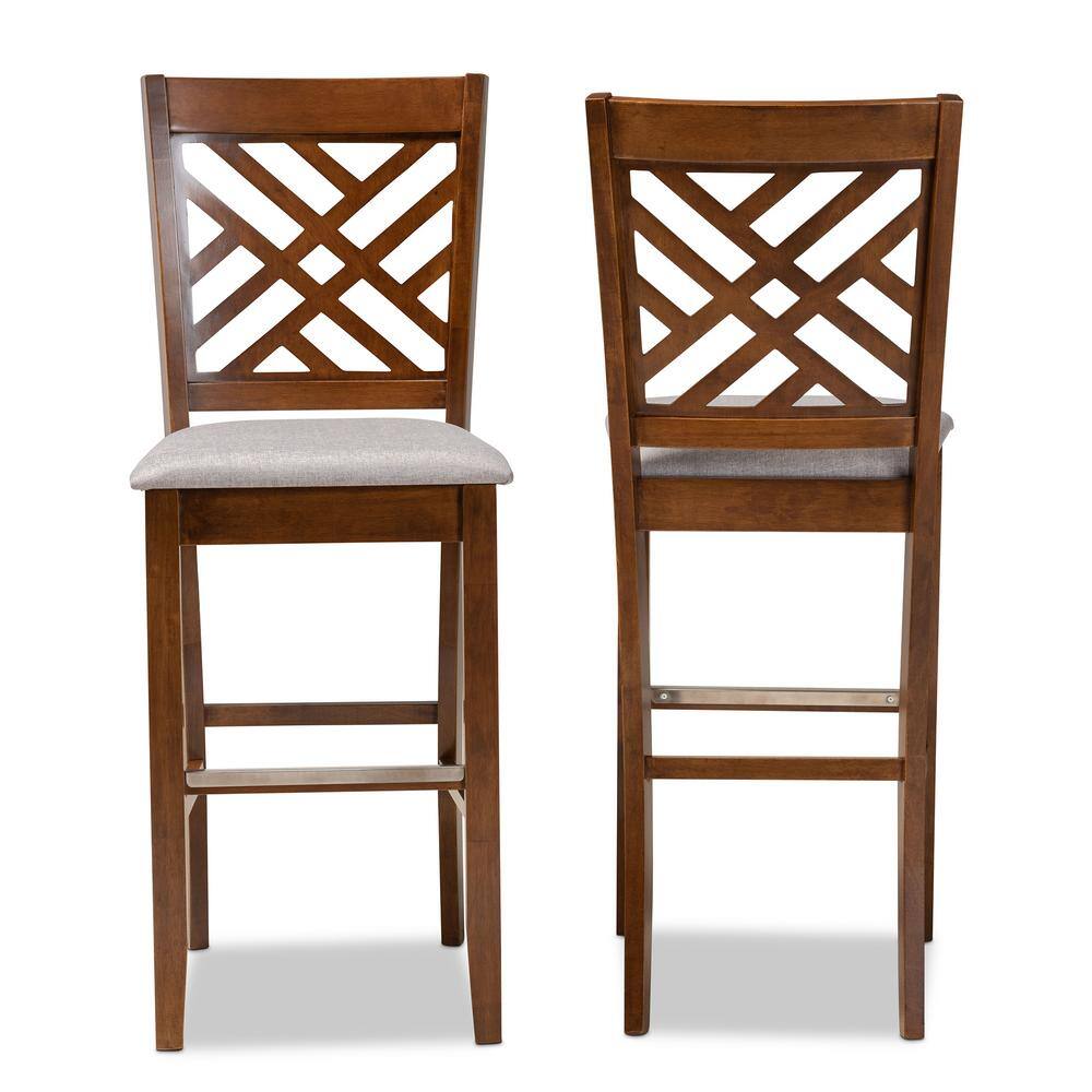 Jason Contemporary Grey Fabric & Walnut Wood Bar Stool Set