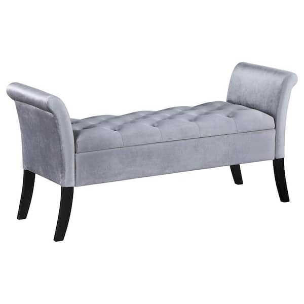 Farrah Silver and Black Upholstered Rolled Arms Bedroom Bench with Storage