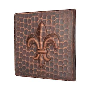 4 in. x 4 in. Hammered Copper Fleur De Lis Decorative Wall Tile in Oil Rubbed Bronze (4-Pack)