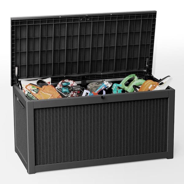 All-Weather 260 Gal. Black Resin Deck Box Large Outdoor Storage