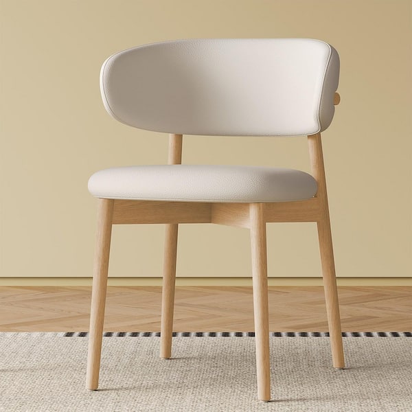 White Mid-Century Modern Natural Wood Feet Dining Chair (Set for 2)