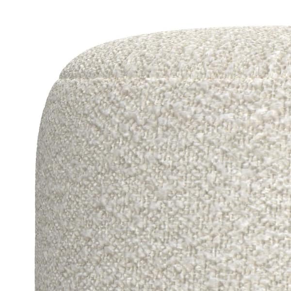 Simpli Home Chantal 18 in. White Boucle Fabric Wide Round