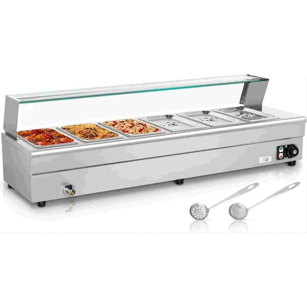 55 Qt. Chafing Dish in Silver Stainless Steel with 6-Pieces Electric Warming Tray for Food or Sauces, Buffet Server