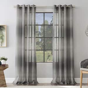 Atlantic Ombre 52 in. W x 96 in. L Open Weave Sheer Grommet Curtain Panel in Gray
