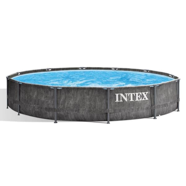 Intex Greywood Prism 12 ft. Round 30 in. Deep Metal Frame Above Ground Swimming Pool