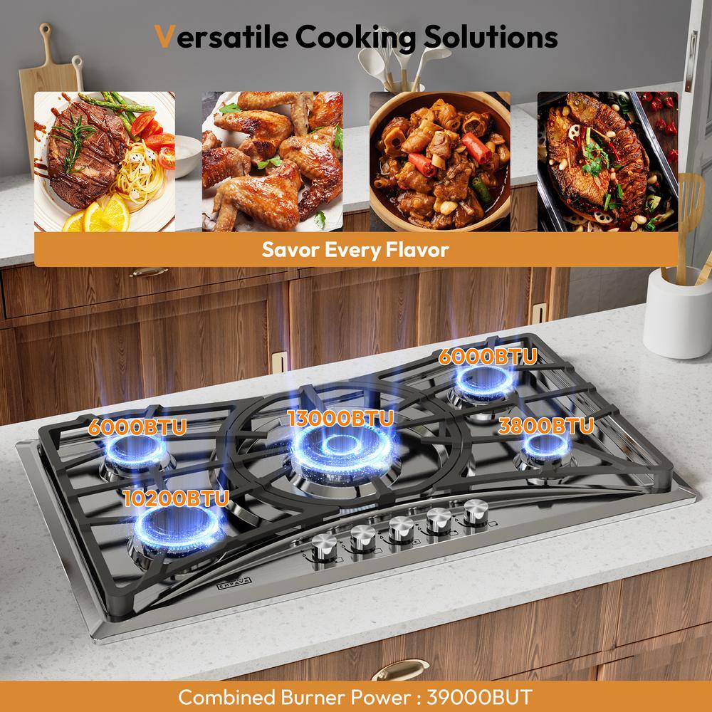 Empava 36" Stainless Steel 5 Burner Gas Cooktop
