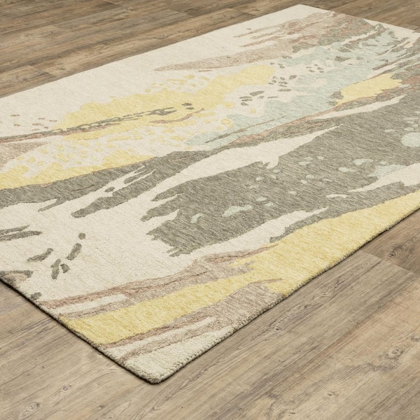Keenan Beige/Yellow 2 ft. x 8 ft. Modern Abstract Wool Mixed-Pile Hand-Tufted Indoor Runner Area Rug