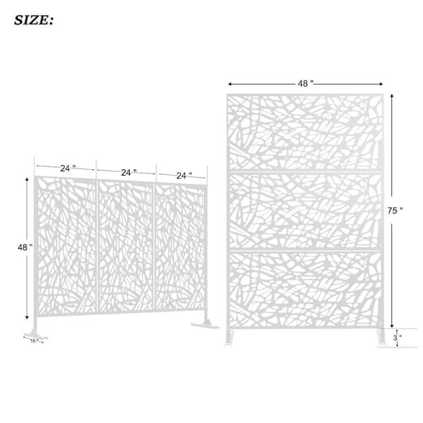 Lirago 75 x 48 in. White Modern Outdoor Screen Privacy Screen with Leaf Patterns Wall Decal