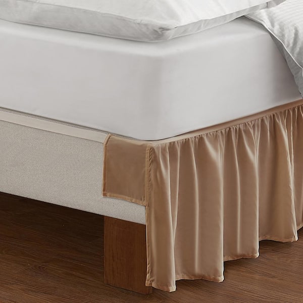 Non-Slip Band,14" Drop Mocha King Size Ruffled Easy-to-Use Wraparound Bed skirt 