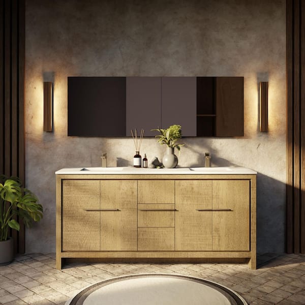 Lexora Lafarre 72 in W x 20 in D Rustic Acacia Double Bath Vanity, Cultured Marble Top and Gun Metal Faucet Set