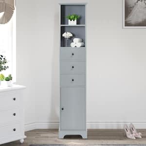 15.00 in. W x 10.00 in. D x 68.30 in. H MDF Gray Freestanding Linen Cabinet with Adjustable Shelves in Gray