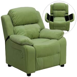 Deluxe Padded Contemporary Avocado Microfiber Kids Recliner with Storage Arms