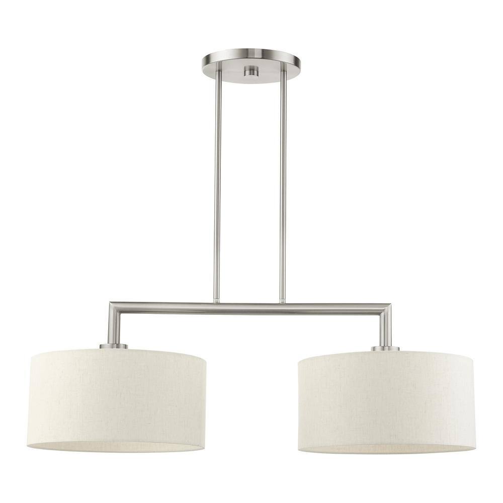 Meridian Brushed Nickel Linear Drum Chandelier with Oatmeal Shades