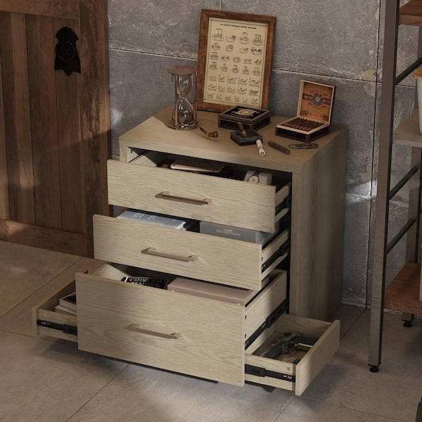 Homsee Oak 5-Drawer 23.6 in. W Nightstand with Dual Hidden Drawers for Secure Tactical Gun Storage