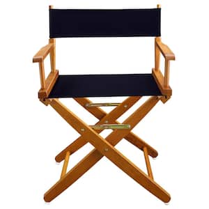 18 in. Seat Height Extra-Wide Mission Oak Frame/Navy Canvas New, Solid Wood Folding Chair, Set of 1