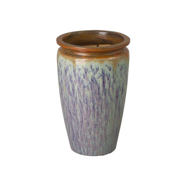 Emissary 24 in. H Light Seafoam Round Ceramic Rim Planter