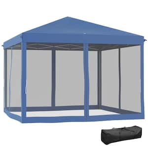 10 ft. x 10 ft. Pop Up Canopy Grill Gazebos With Removable Zipper Netting, Carry Bag, Height Adjustable, for Patio, Blue