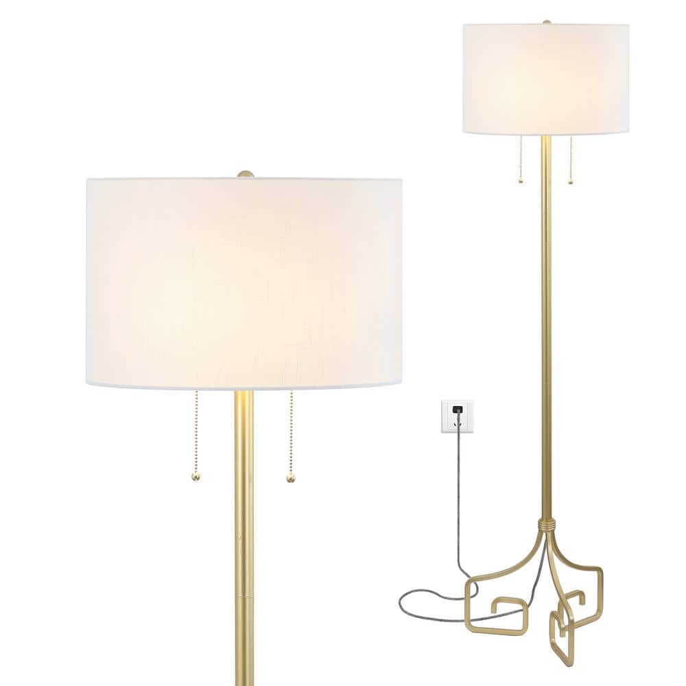 Newman Classic Gold Leaf 61.5" Metal LED Floor Lamp with Linen Drum Shade
