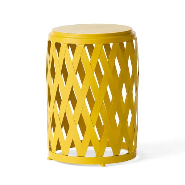 Noble House Selen Matte Yellow Cylinder Metal Outdoor Patio Side Table