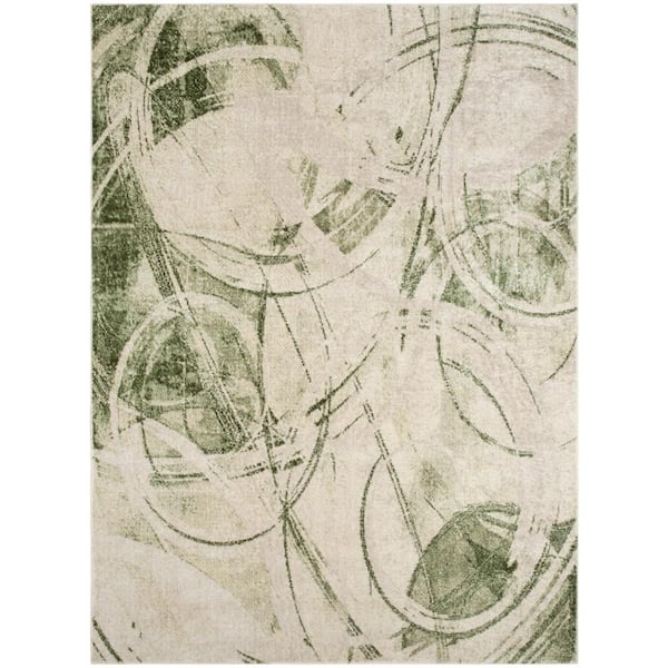 Nourison Astra Machine Washable Beige Green 4 ft. x 6 ft. Abstract Contemporary Area Rug
