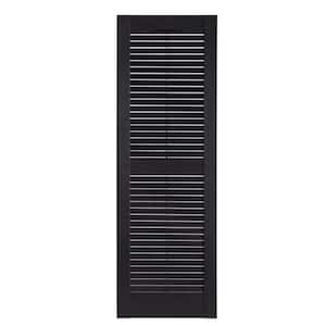 15 in. x 35 in. Panel Louvered Shutters Pair in Black