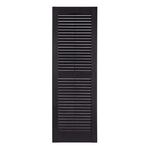 EH PUERTA 15 in. x 35 in. Panel Louvered Shutters Pair in Black