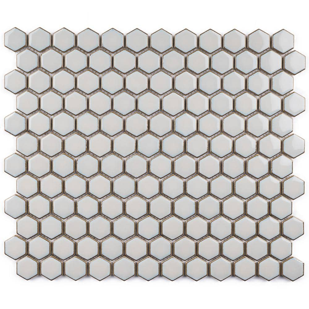 Porcetile Hex Gray 10.24 in. x 11.82 in. Hexagon Glossy Porcelain Mosaic Wall and Floor Tile (8.4 sq. ft./Case) -  MOLOVO, JAPM202