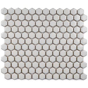Porcetile Hex Gray 10.24 in. x 11.82 in. Hexagon Glossy Porcelain Mosaic Wall and Floor Tile (8.4 sq. ft./Case)