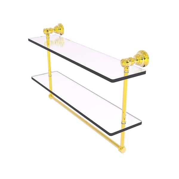Allied Brass Carolina Collection 22 in. x 9.5 in. H x 5.54 in. D Brass Rectangular Double Glass Shelf w/ Towel Bar in Polished Brass