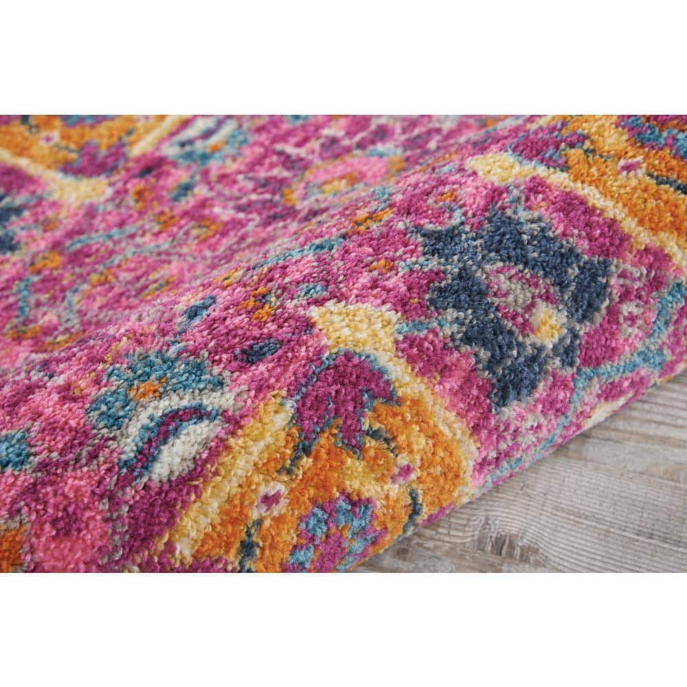 Fuchsia Floral Synthetic Runner Rug with Latex Backing