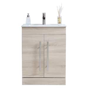 24 in. W x 15.16 in. D x 31 in. H Modern Bathroom Vanity in Grey Wood with Ceramic Top in White with White Sink