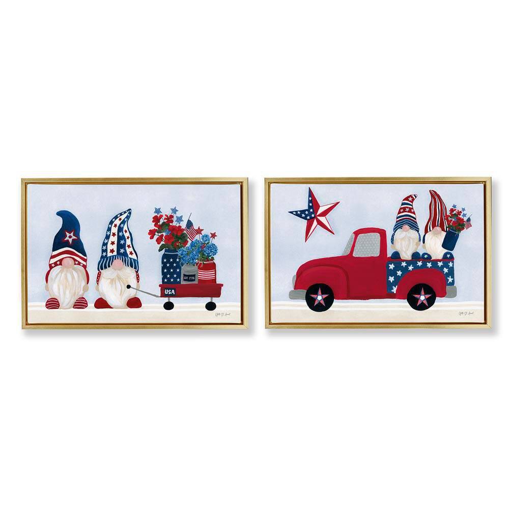 Americana Florals and Gnomes by Yvette St. Amant 2-Pieces Gold Floater Frame Fantasy Graphic Art Print 21 in. x 31 in.