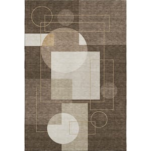 Mayfield Premium Machine Washable Abstract AMF2500 Chocolate 8 ft. x 10 ft. Area Rug