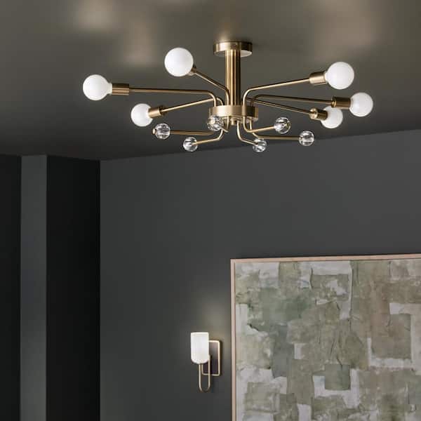 KICHLER Ocala 41.25 in. 6-Light Champagne Bronze Living Room Art Deco Semi-Flush Mount Ceiling Light with Clear Crystal