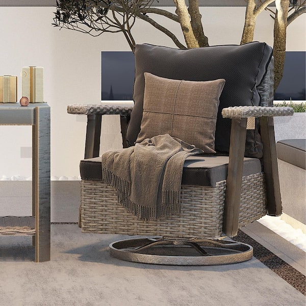 JOYSIDE Wicker Patio Outdoor Rocking Chair Swivel Lounge Chair with Black Cushion