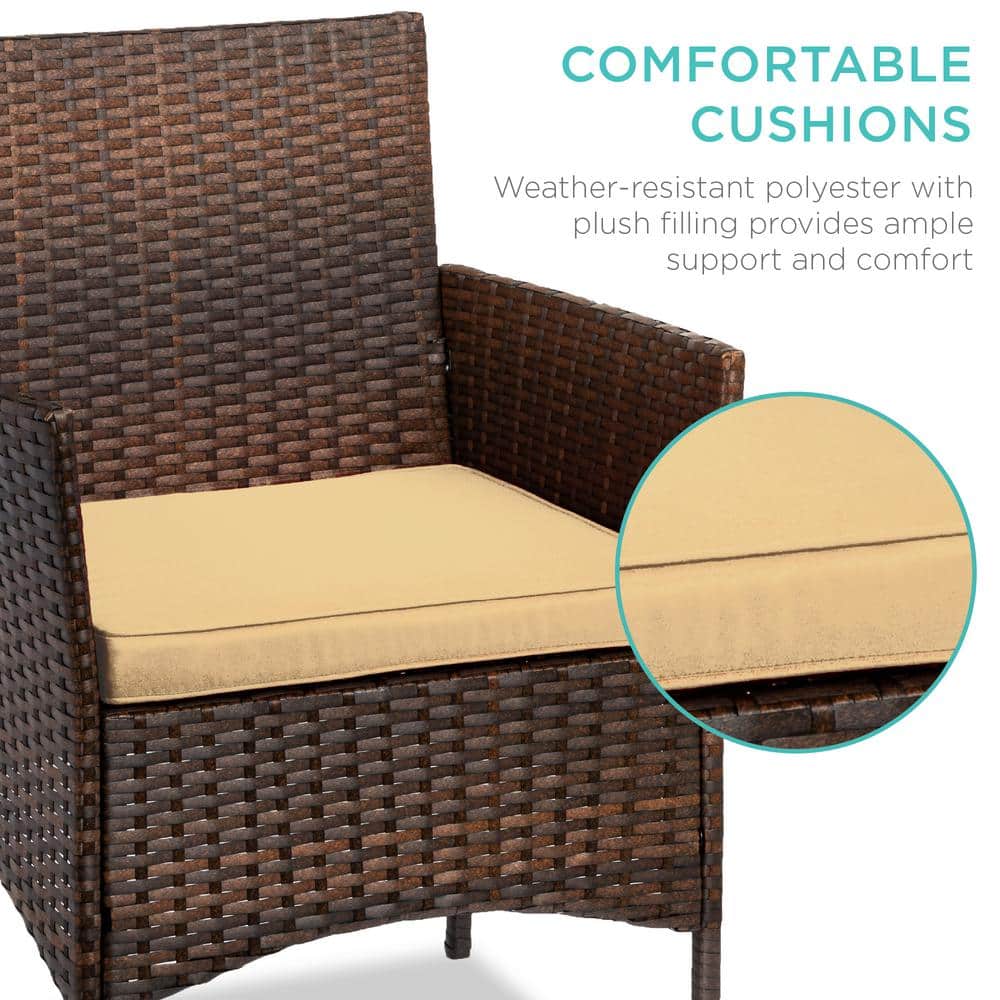 Brown and Tan Wicker 3-Piece Outdoor Patio Bistro Set