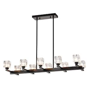 Hera 10-Light Matte Black Chandelier with Adjustable Height and Crystal Shade (10*G9 Bulbs Included)