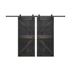 K Series 72 in. x 84 in. Ebony DIY Finished Knotty Pine Wood Double Sliding Barn Door with Hardware Kit