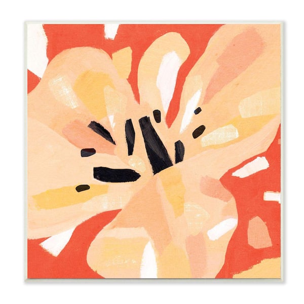 Stupell Industries "Tropical Floral Abstraction Vibrant Orange Yellow" by Annie Warren Unframed Nature Wood Wall Art Print 12 in. x 12 in.