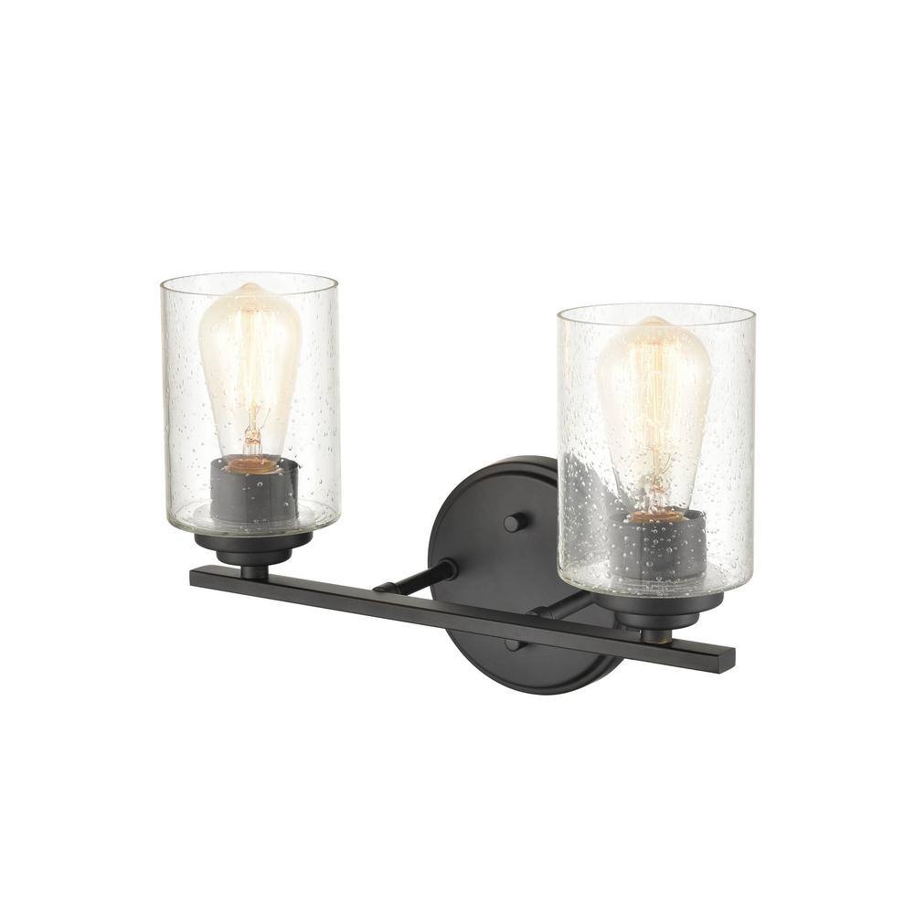 Matte Black Cylinder 2-Light Vanity Fixture